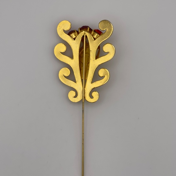Stick Hat Pin Ornate Gold Tone Jewel Tone Rhinestones 5.5" - Picture 6 of 11